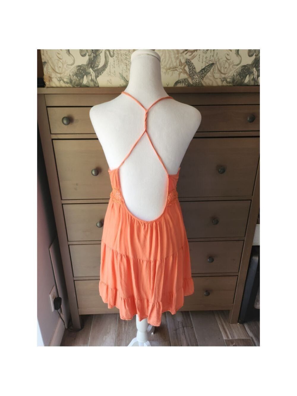 Salmon sundress with a low back and tiered ruffle hem size medium - Picture 2 of 8